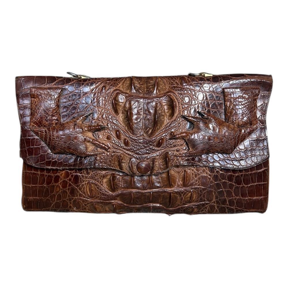 Antique Brown Hornback Alligator Crocodile With Feet Paws Purse Clutch 1940’s - Picture 11 of 16